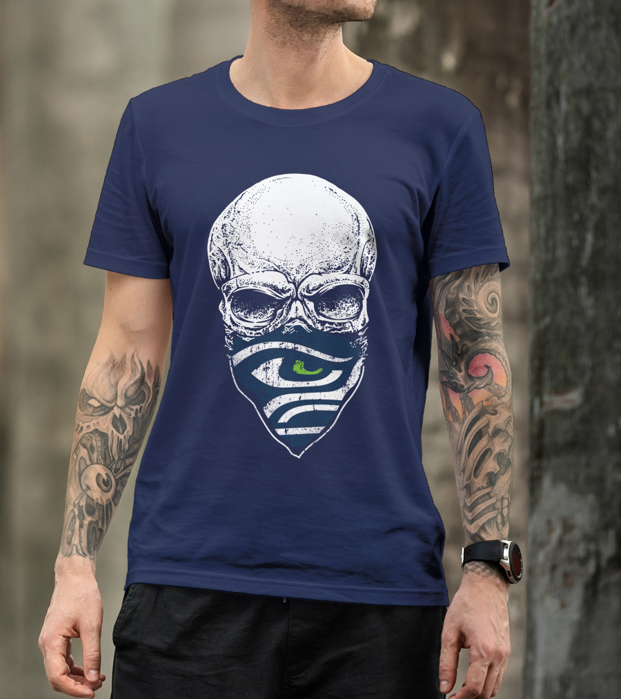 Seattle Seahawks Skull Bandana Logo Face T-Shirt