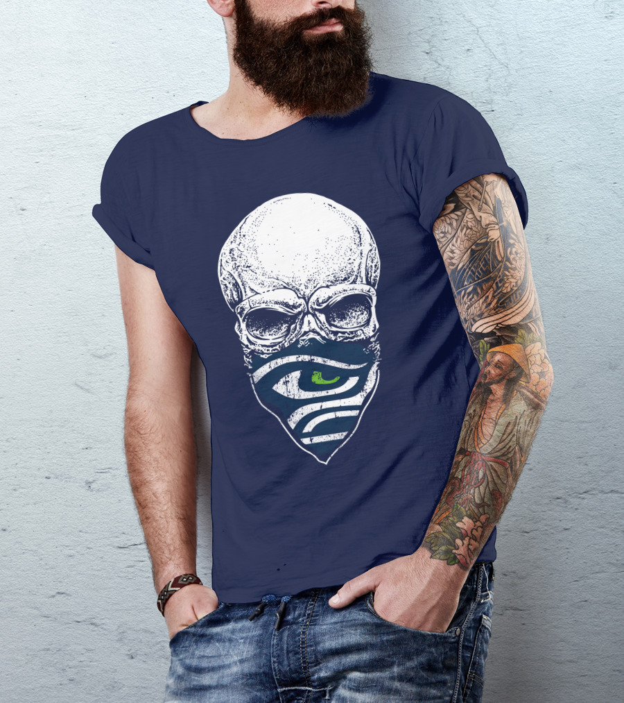 Seattle Seahawks Skull Bandana Logo Face T-Shirt