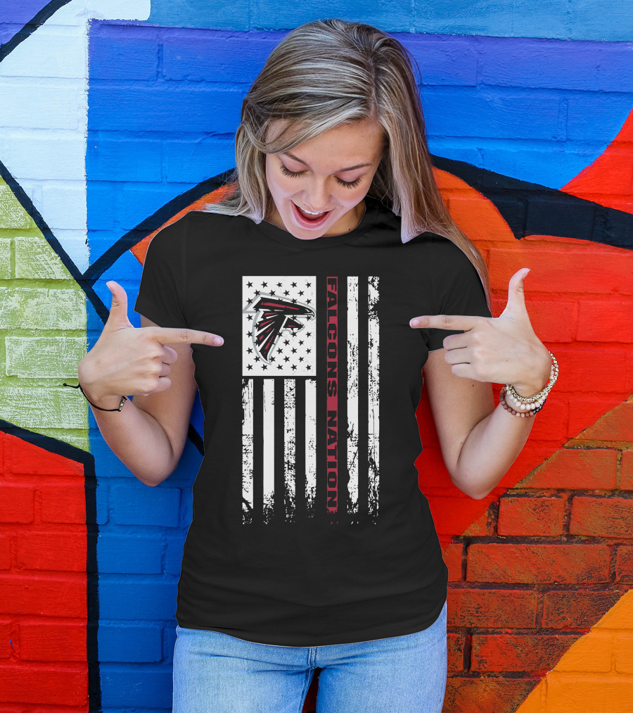 Falcons Nation Atlanta Falcons Logo Flag Stars And Stripes T-Shirt