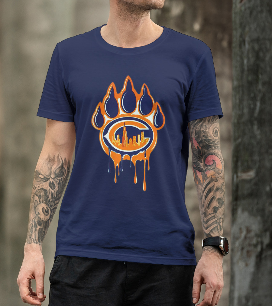 Chicago Bears Dripping Skyline Paw T-Shirt