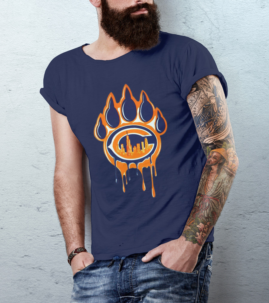 Chicago Bears Dripping Skyline Paw T-Shirt
