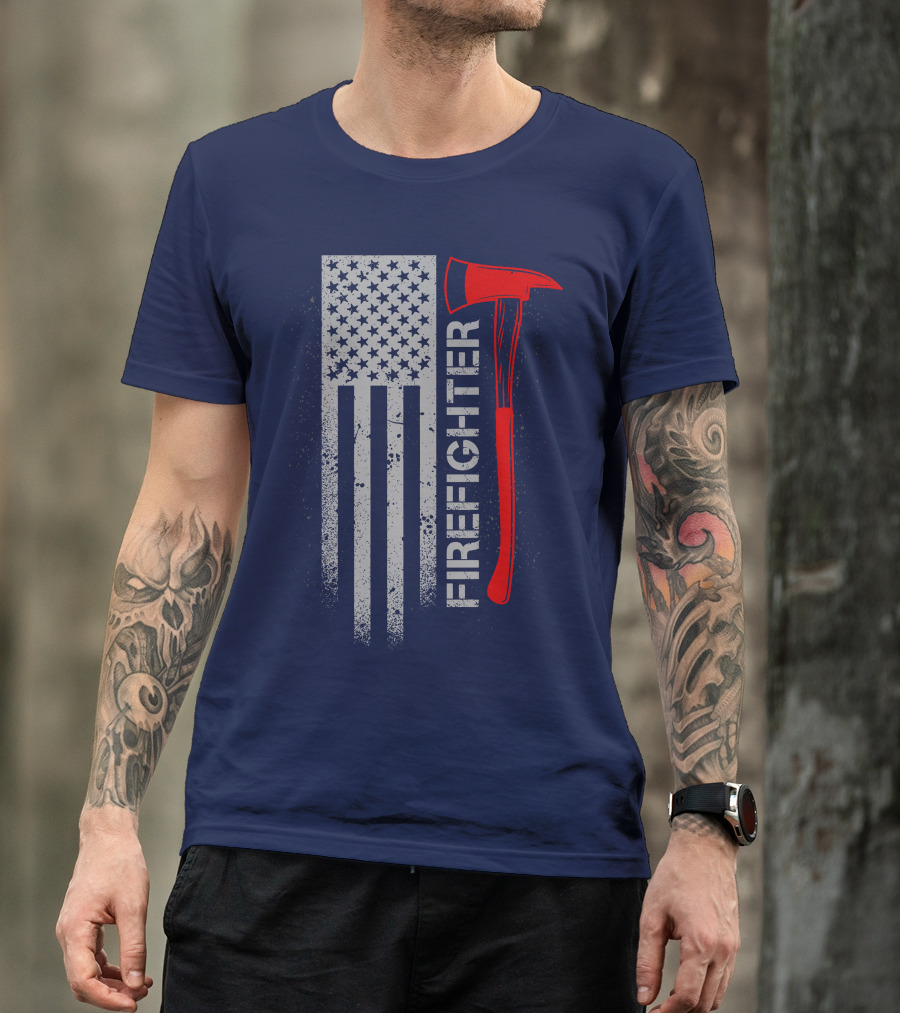 Firefighter American Flag Axe T-Shirt