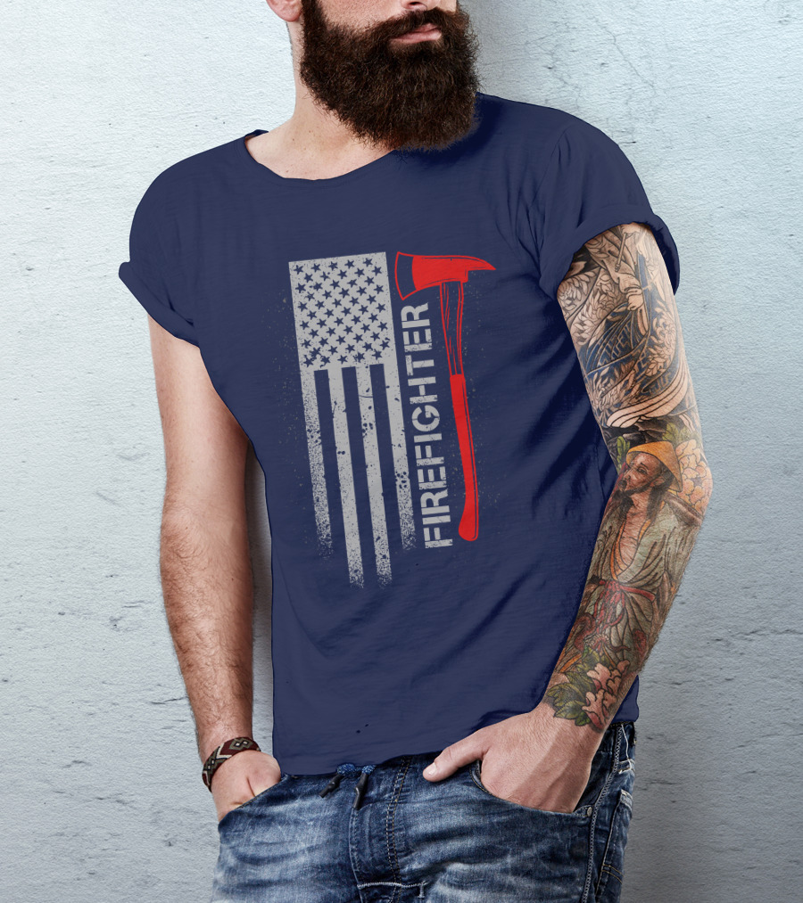 Firefighter American Flag Axe T-Shirt