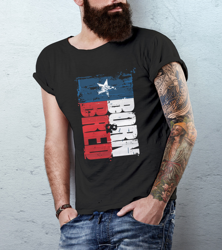 Born & Bred Texas Flag Star Grunge Style T-Shirt