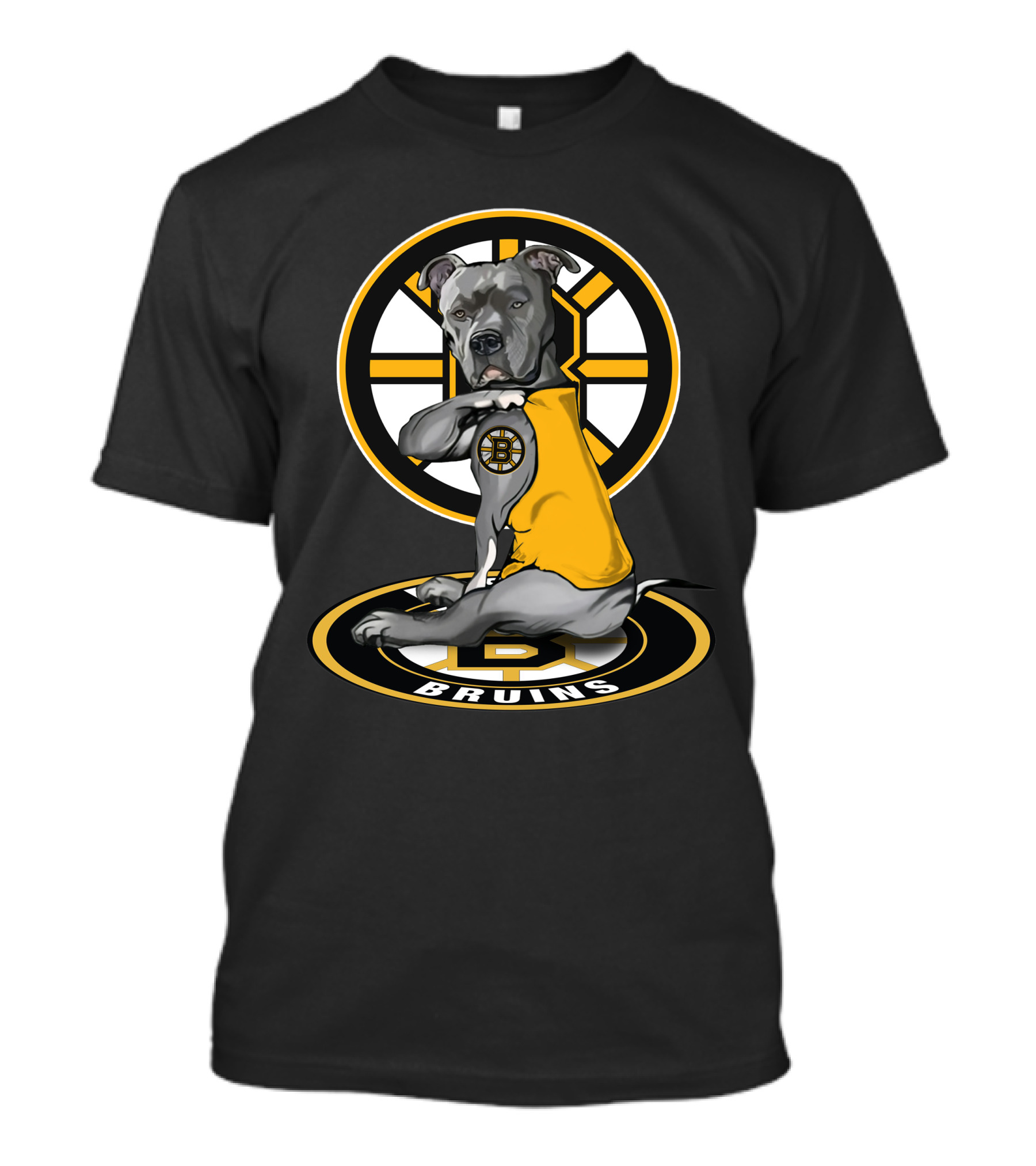 Boston Bruins Dog With Yellow Jersey And Hockey T-Shirt