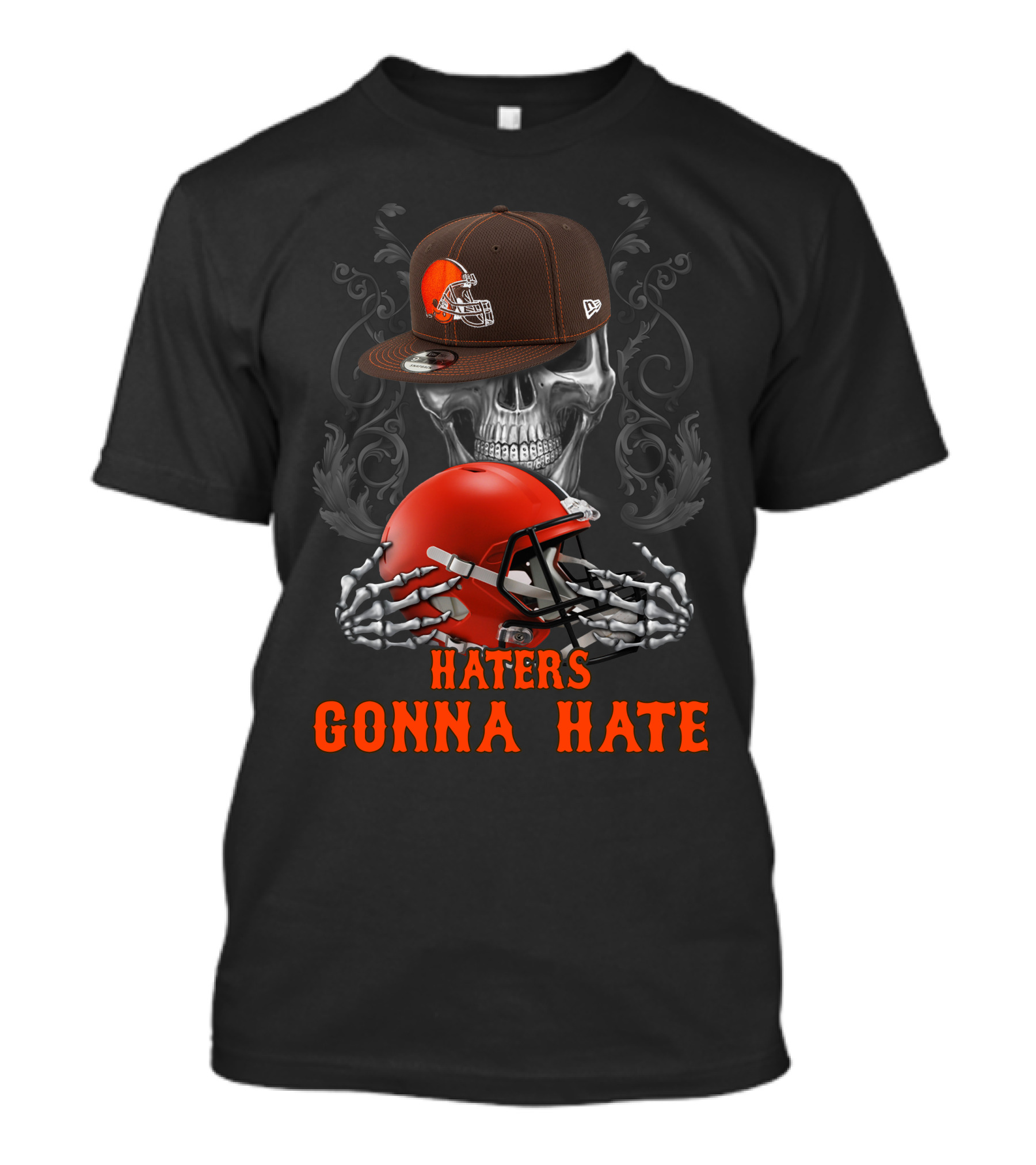 Haters Gonna Hate Cleveland Browns Skull With Helmet And Cap T-Shirt