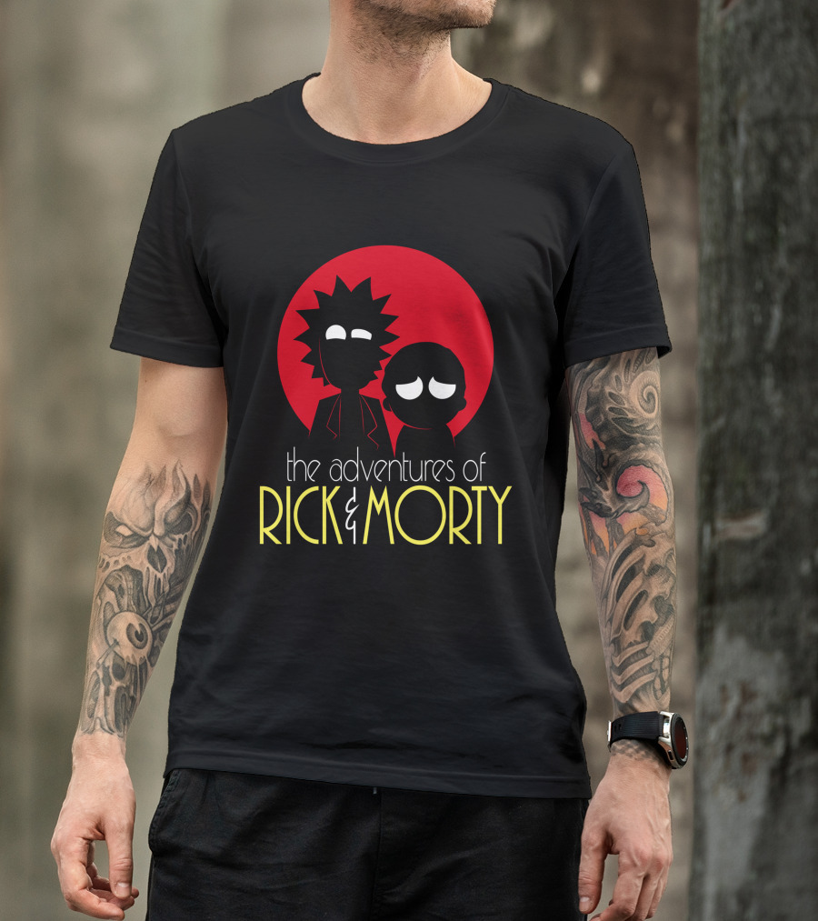 The Adventures Of Rick And Morty Silhouette With Bold Red Circle Background T-Shirt