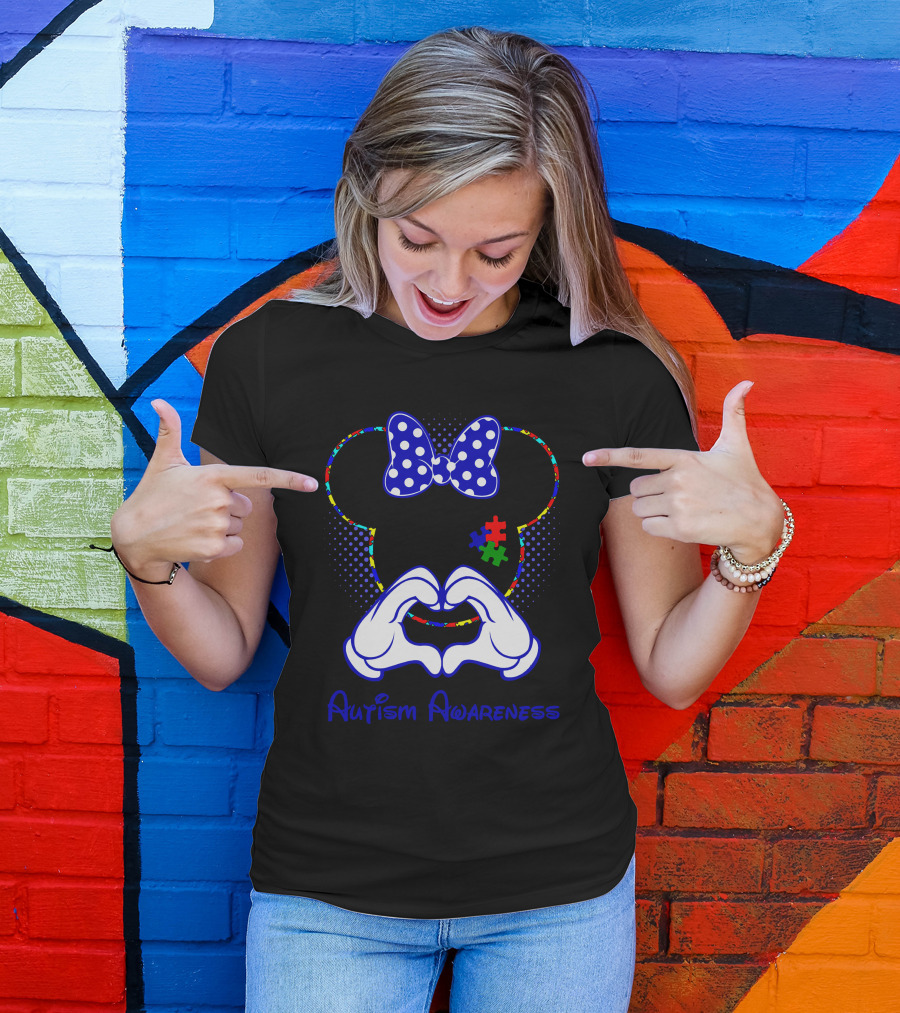 Autism Awareness Minnie Mouse Puzzle Heart Hands T-Shirt