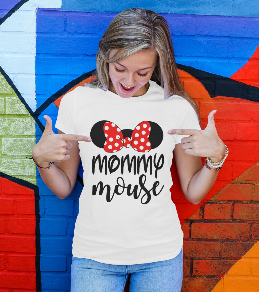 Mommy Mouse Red Polka Dot Bow Ears T-Shirt