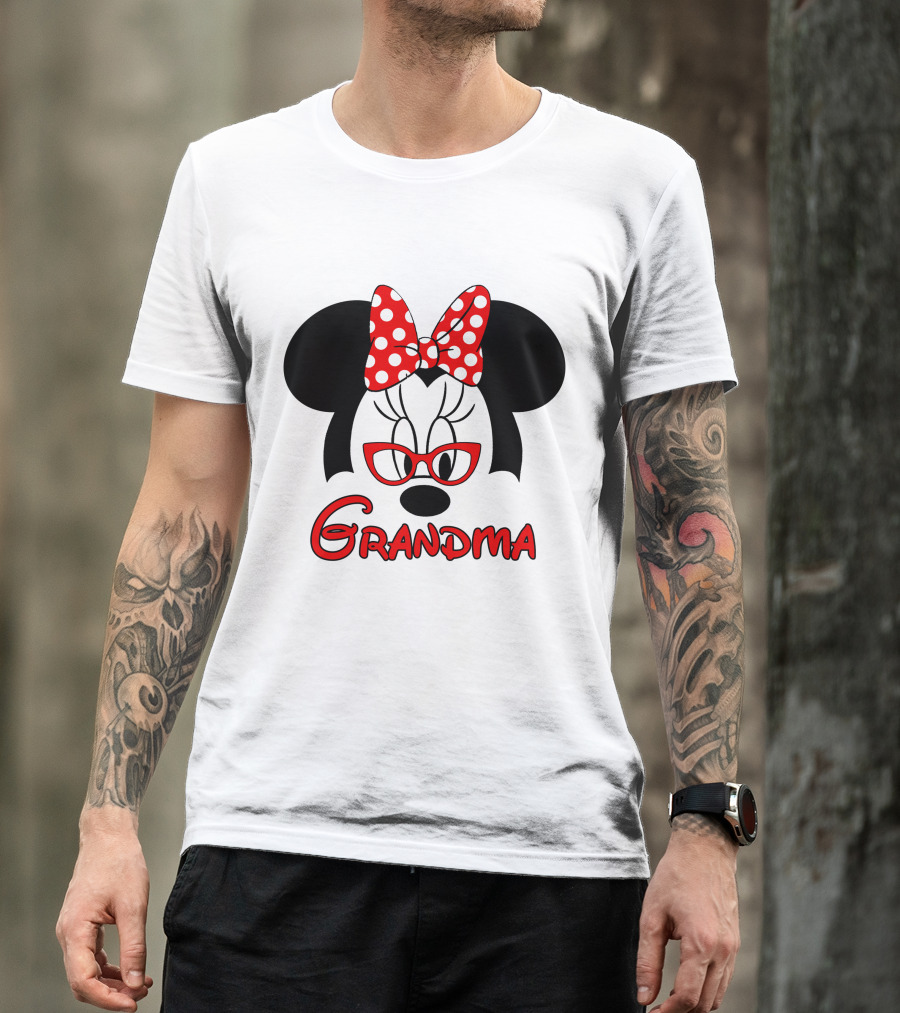 Minnie Grandma Polka Dot Bow Red Glasses T-Shirt