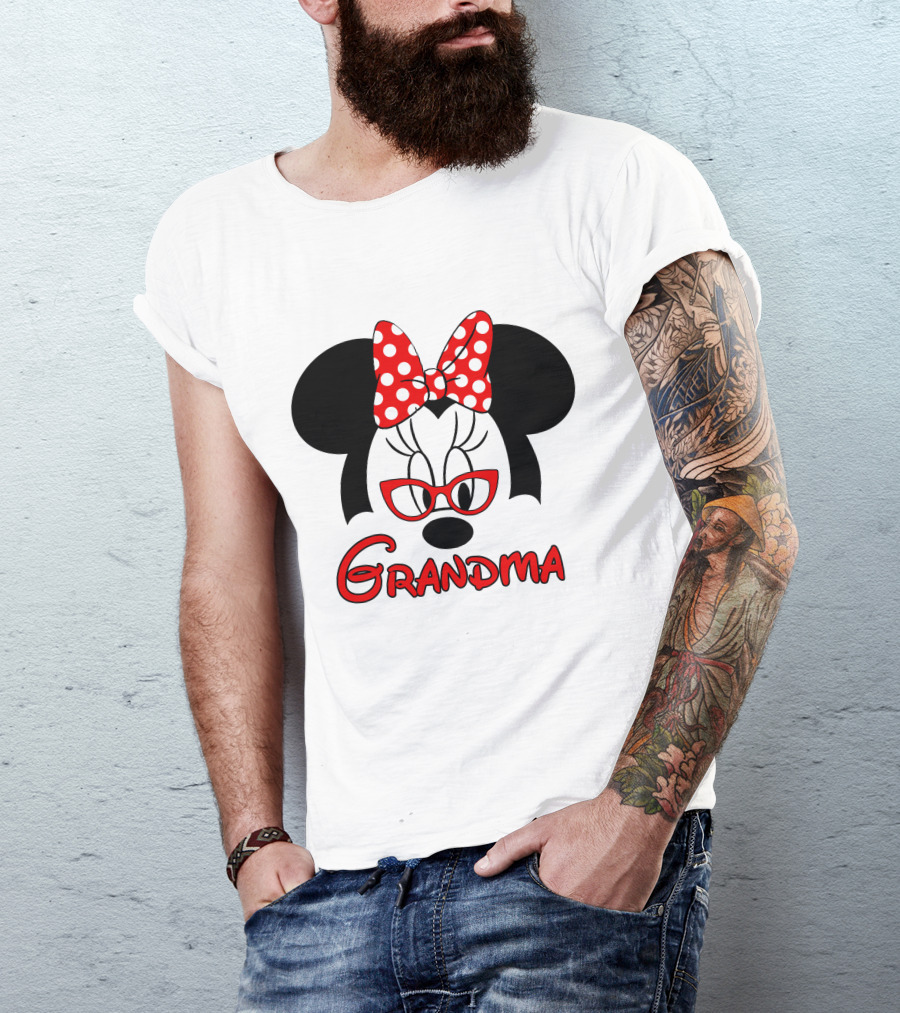 Minnie Grandma Polka Dot Bow Red Glasses T-Shirt