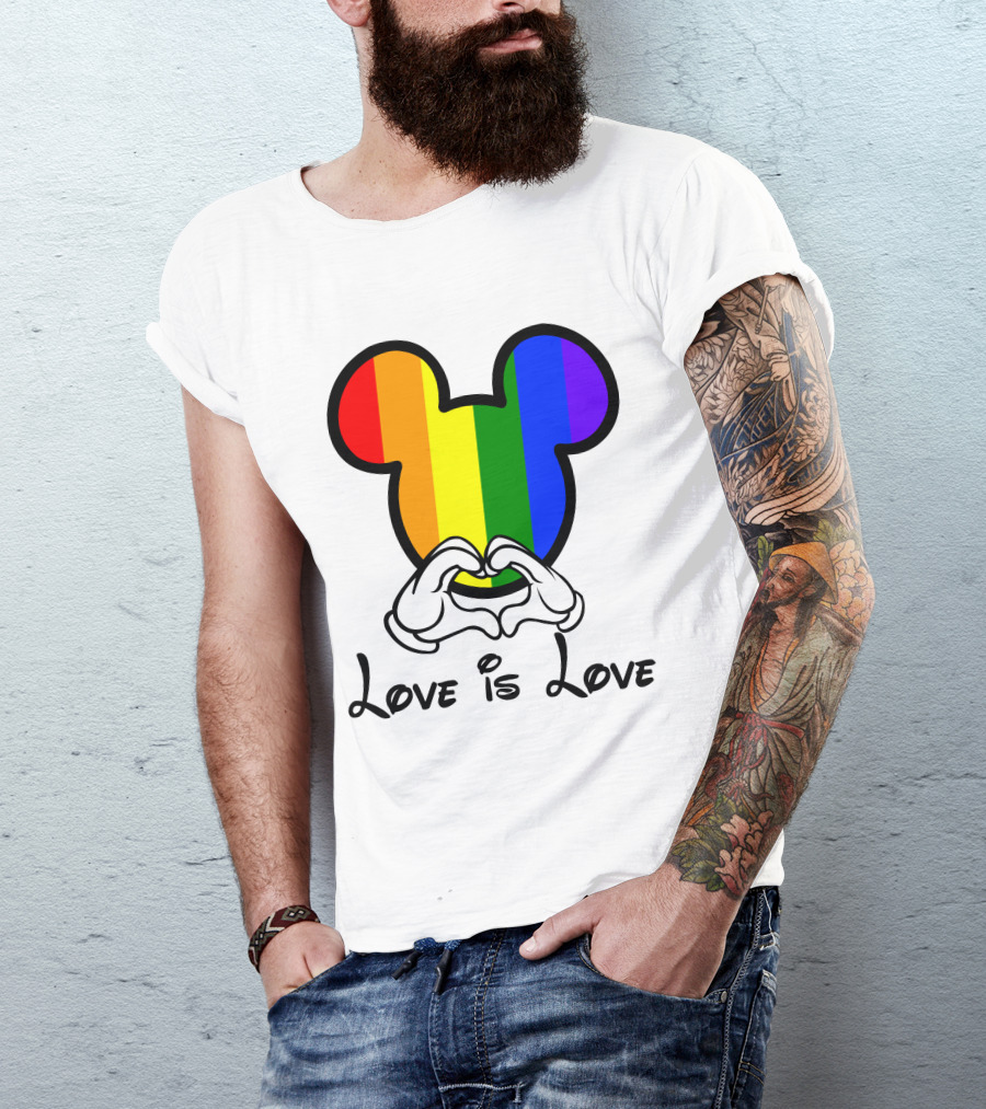 Mickey Rainbow Love Is Love Hands Heart T-Shirt