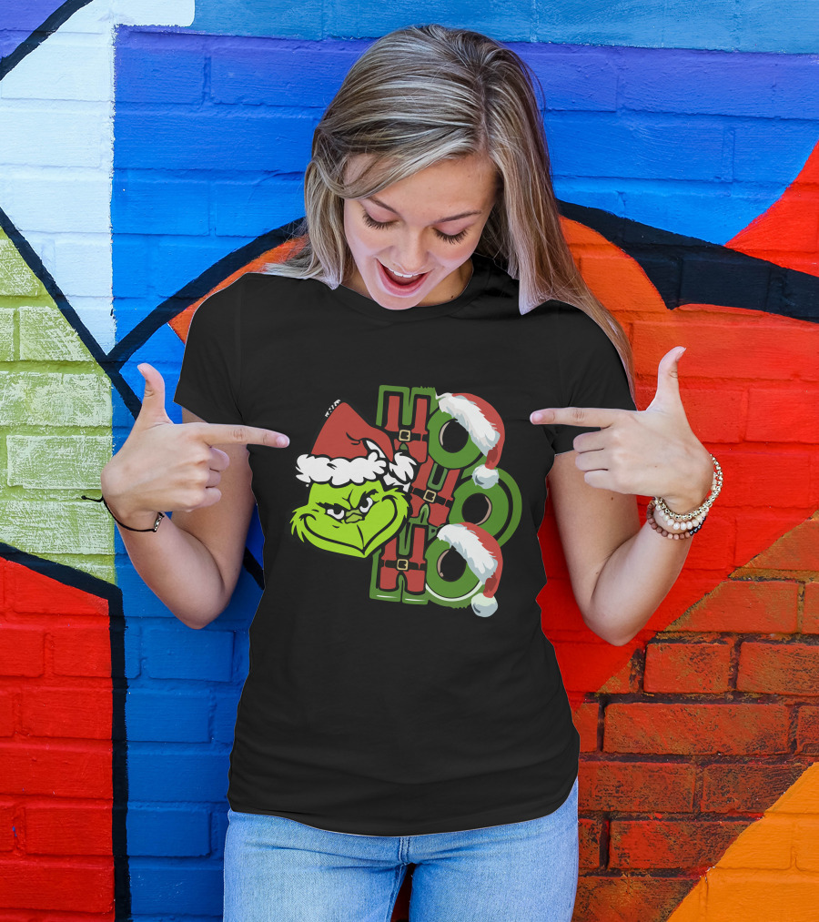 Ho Ho Ho Grinchmas With Santa Hats And Grinch Face T-Shirt