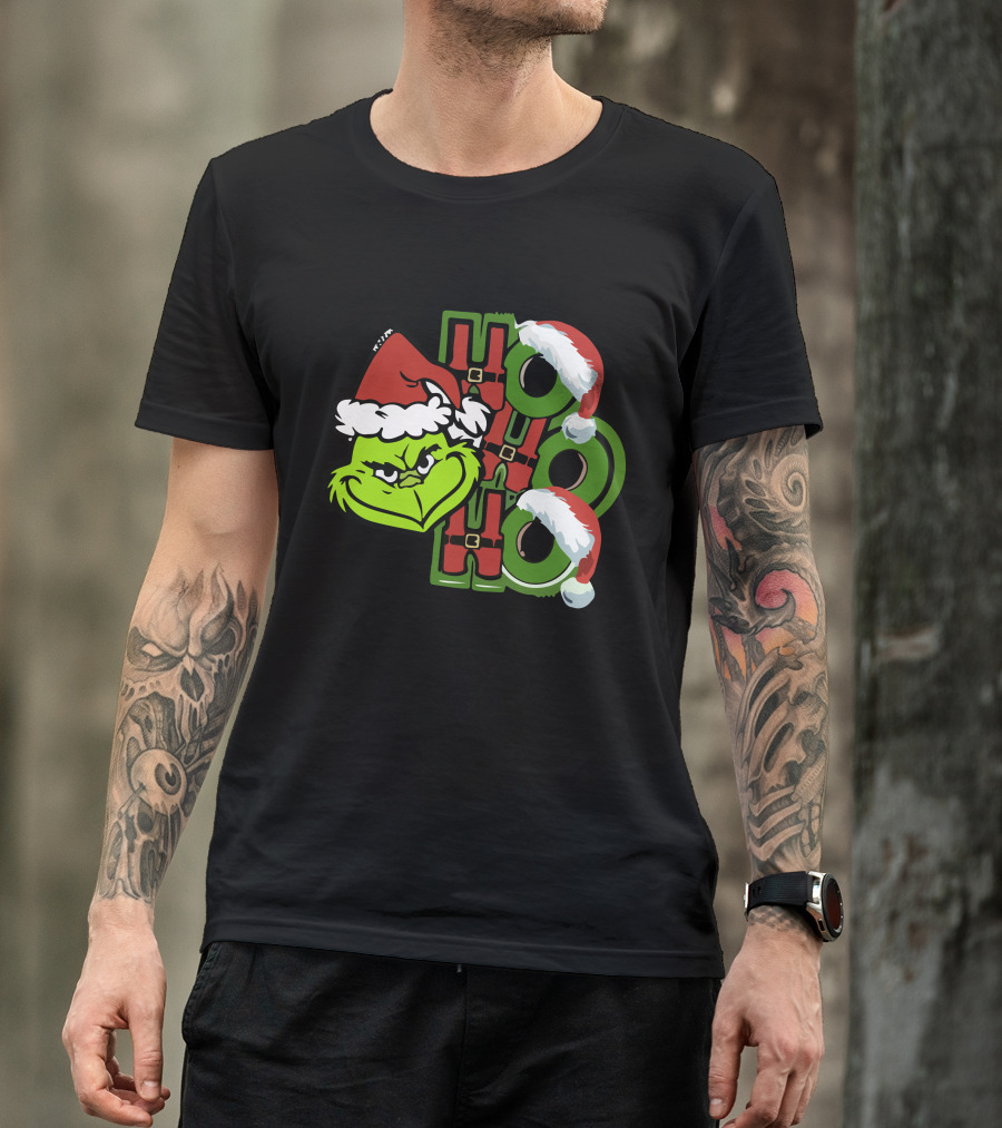 Ho Ho Ho Grinchmas With Santa Hats And Grinch Face T-Shirt