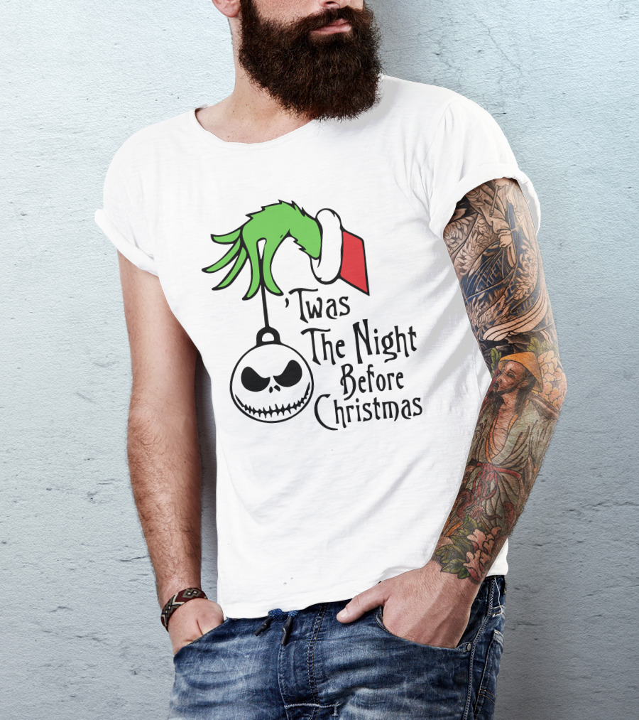 'Twas The Night Before Christmas Grinch Hand Jack Skellington T-Shirt