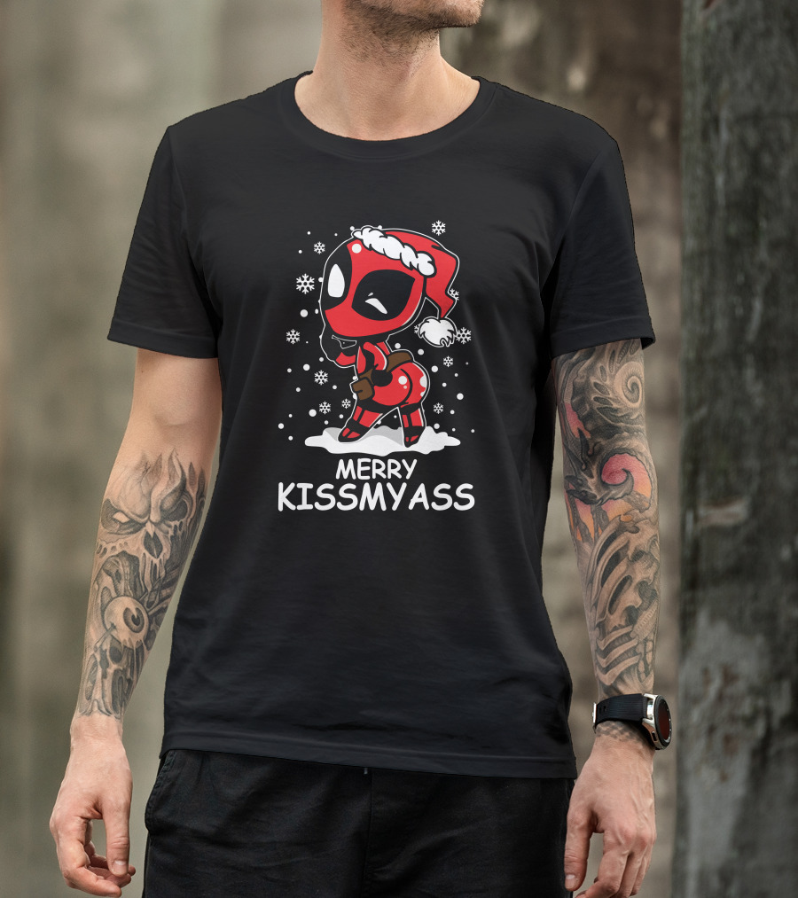 Merry KissMyAss Deadpool Santa Hat Snowflakes T-Shirt