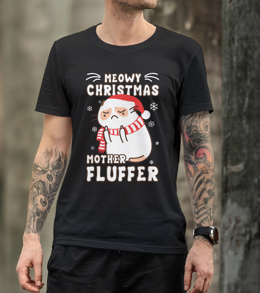 Meowy Christmas Mother Fluffer Santa Cat Snowflakes T-Shirt
