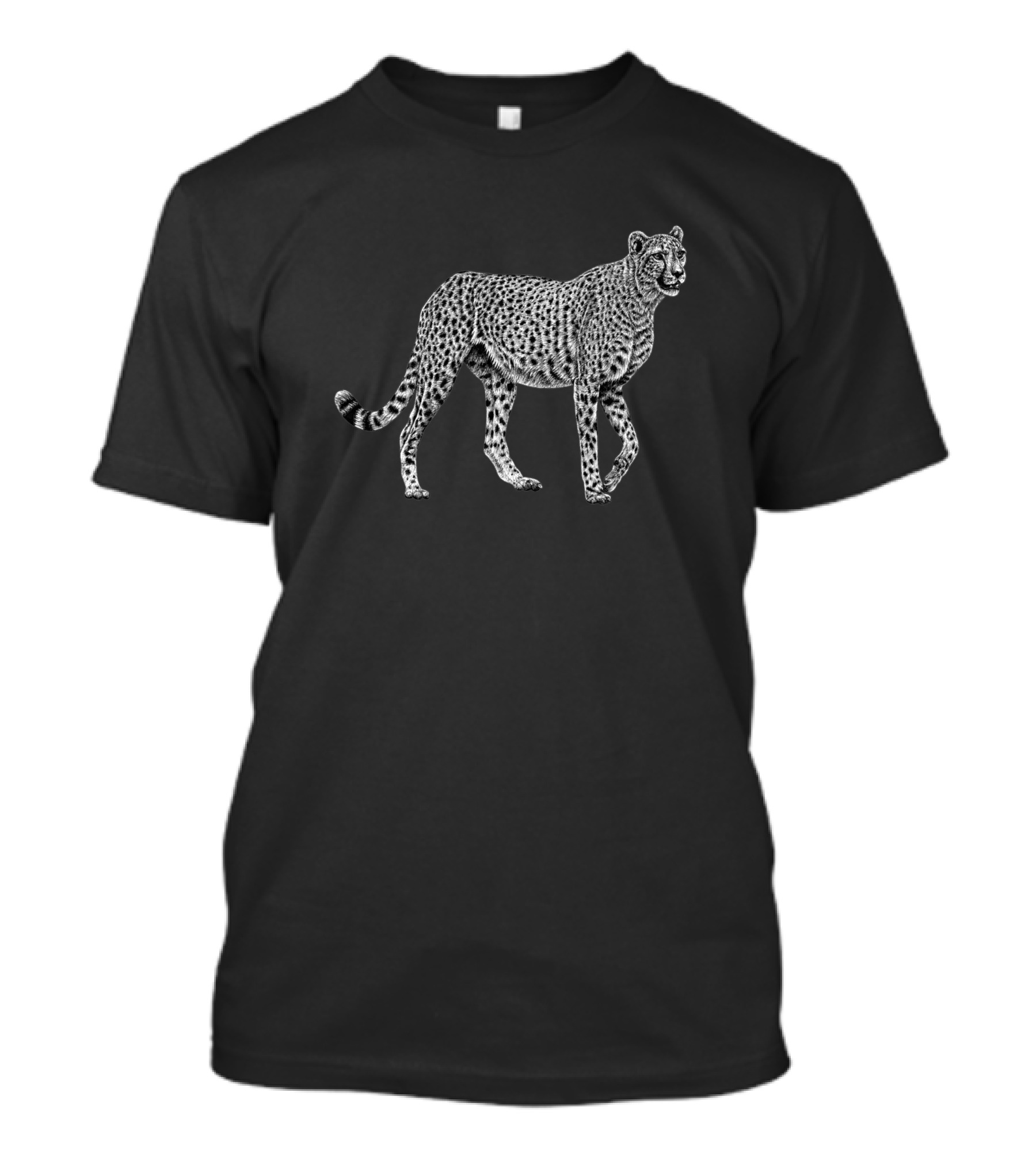 African Cheetah Big Cat Detailed Ink Drawing T-Shirt