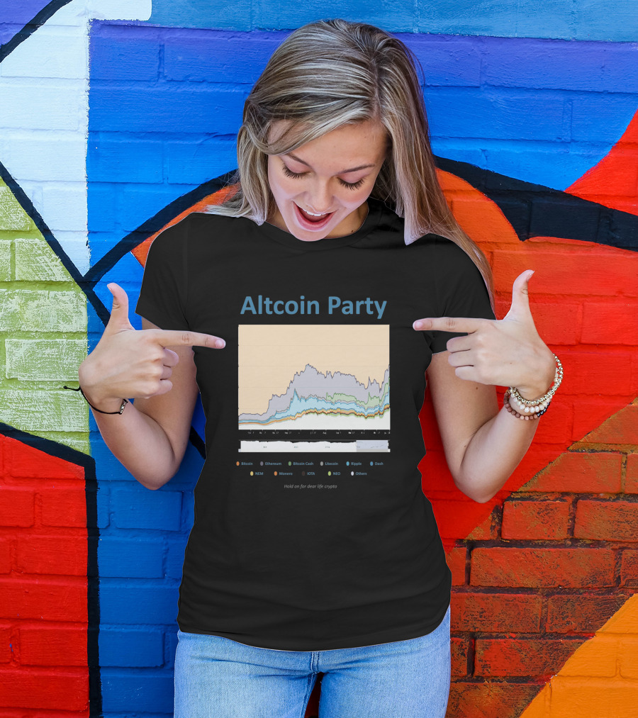 Altcoin Party Hold On For Dear Life Crypto Chart Featuring Bitcoin Ethereum Ripple NEO T-Shirt