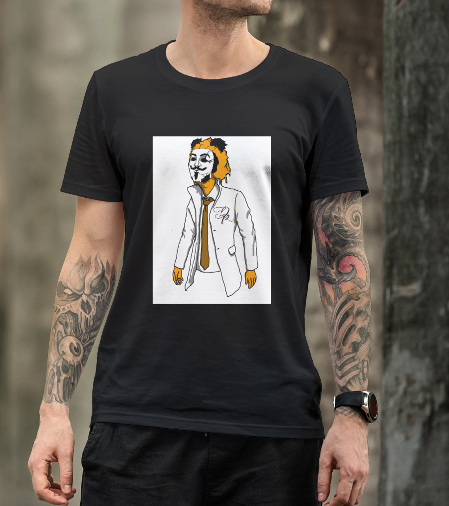 Guy Fawkes Mask Lion Hybrid With White Coat And Tie T-Shirt