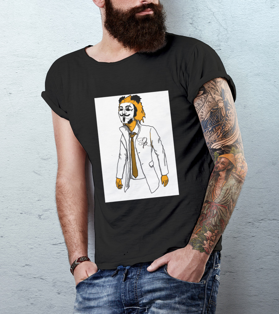 Guy Fawkes Mask Lion Hybrid With White Coat And Tie T-Shirt