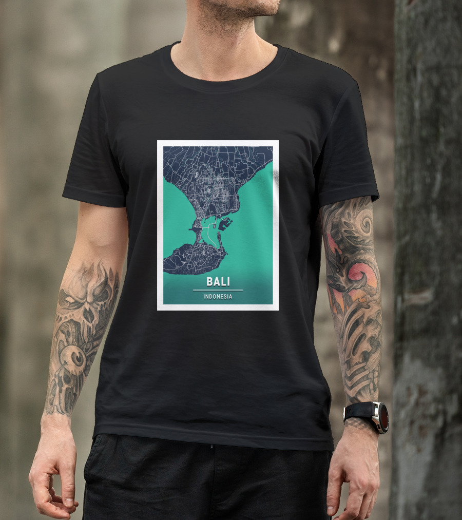 Bali Indonesia Blue Dark City Map 17308 Urban Grid T-Shirt