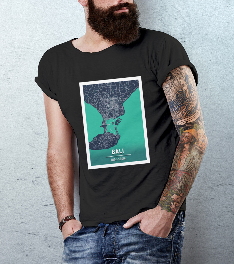 Bali Indonesia Blue Dark City Map 17308 Urban Grid T-Shirt