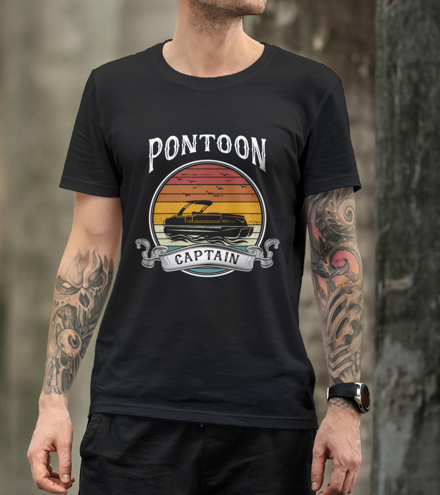 Pontoon Captain Retro Sunset Boat T-Shirt