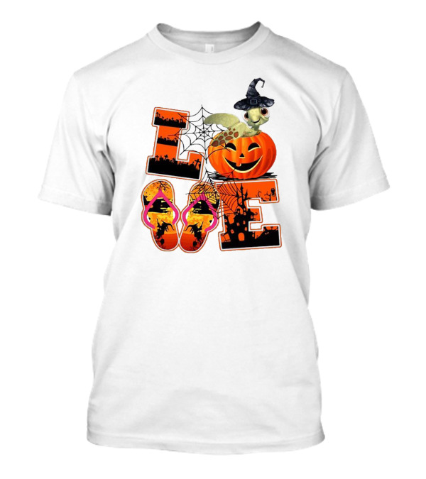 Halloween Love Turtle Pumpkin Spider Web Flip Flops T-Shirt