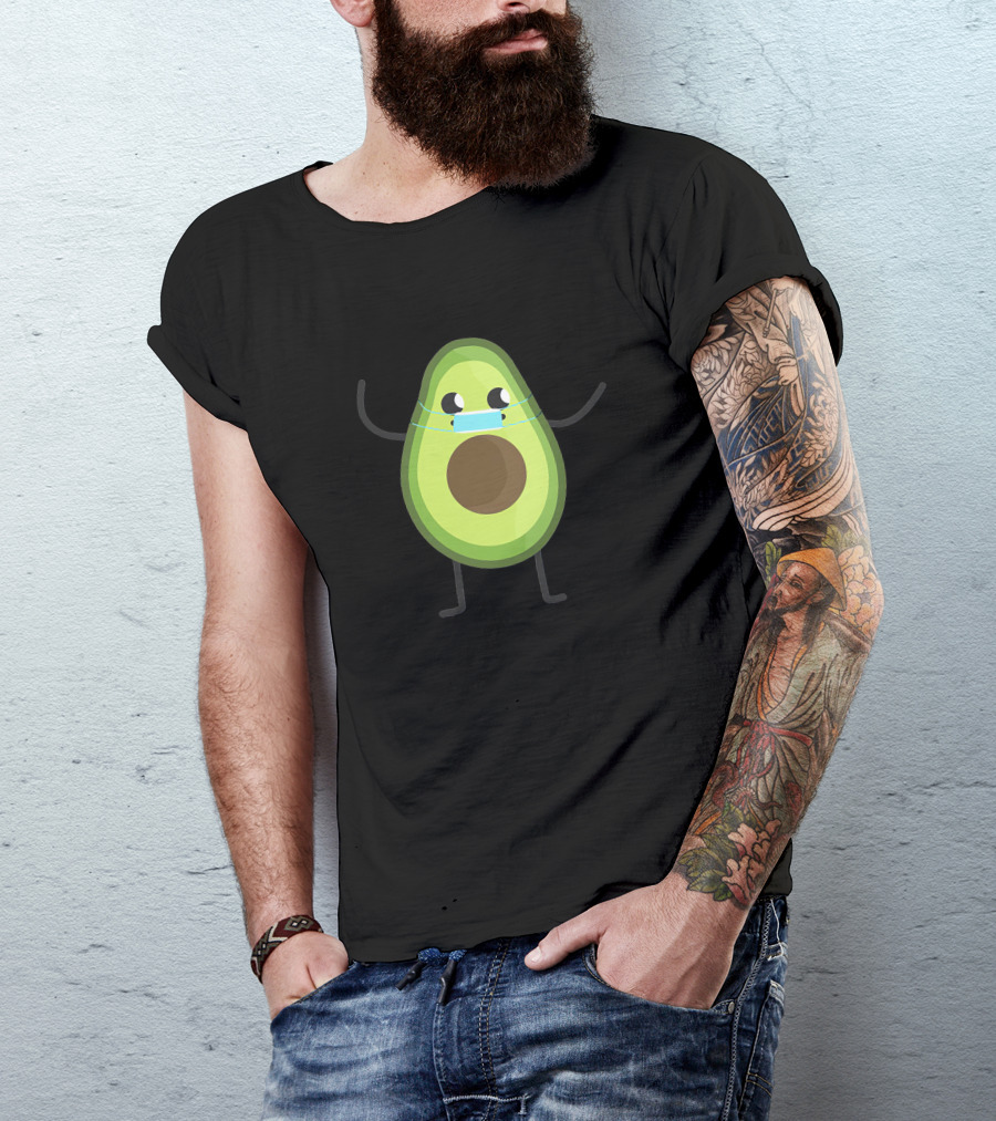 Avogato Avocado Wearing Mask Cute Fruit Character T-Shirt