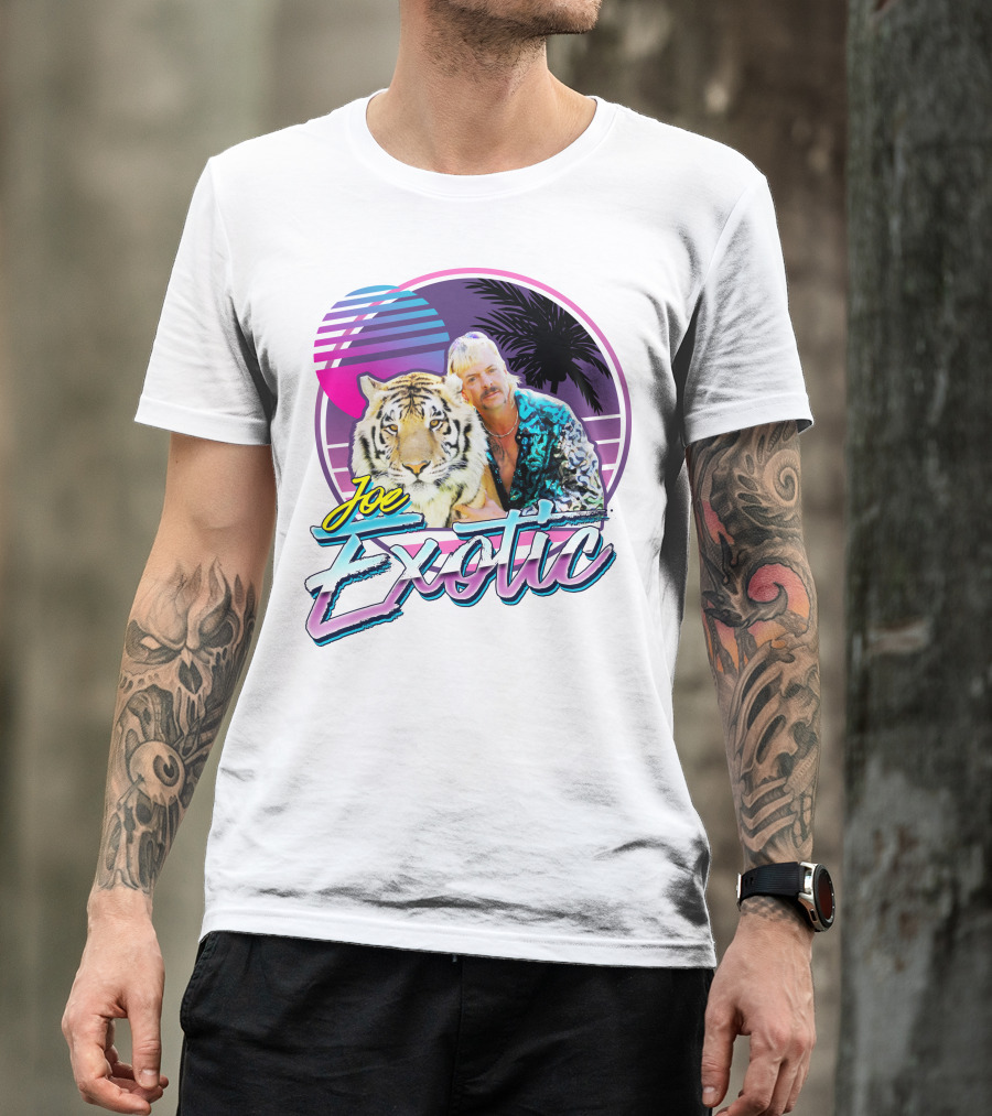 Joe Exotic Tiger King 80s Retro Style Palm Sun Tiger T-Shirt