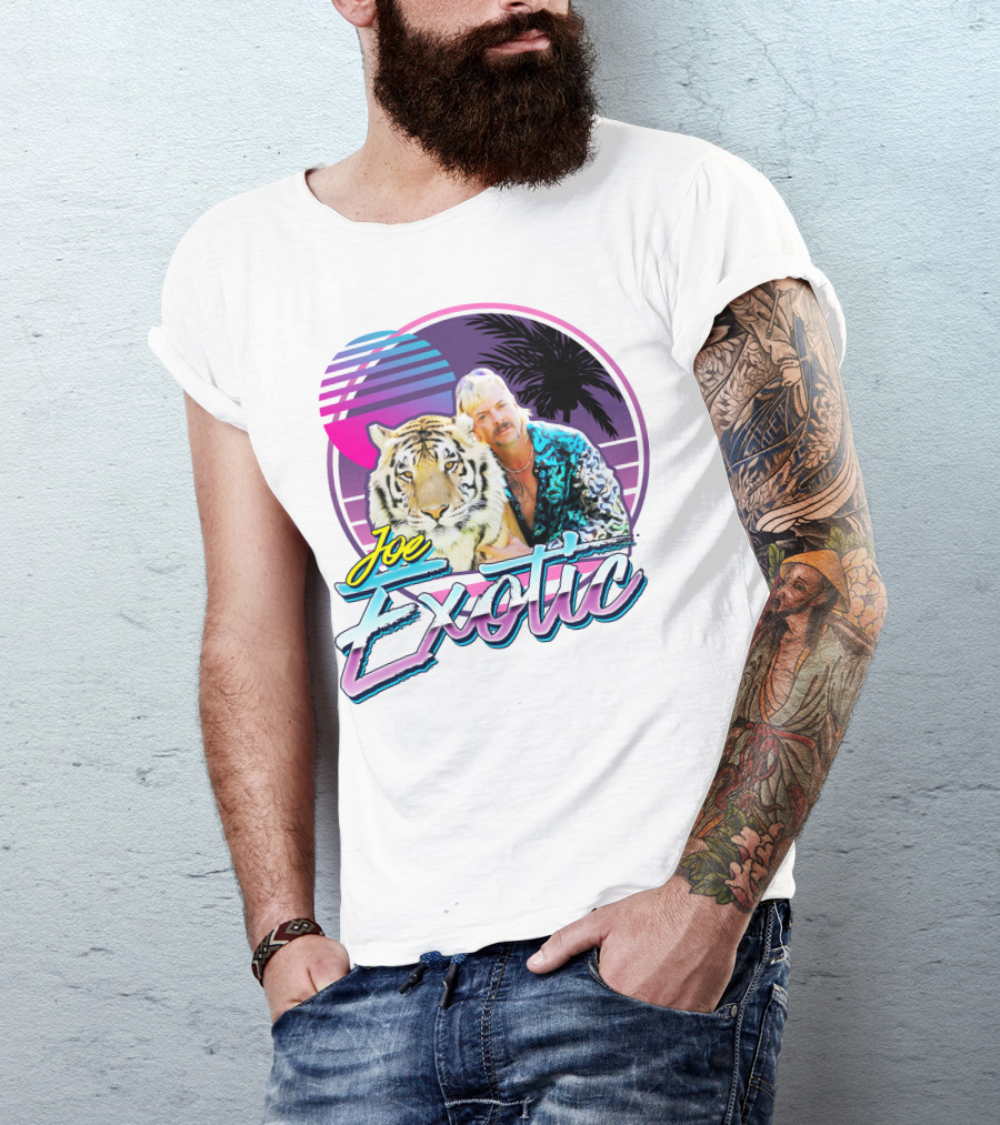 Joe Exotic Tiger King 80s Retro Style Palm Sun Tiger T-Shirt