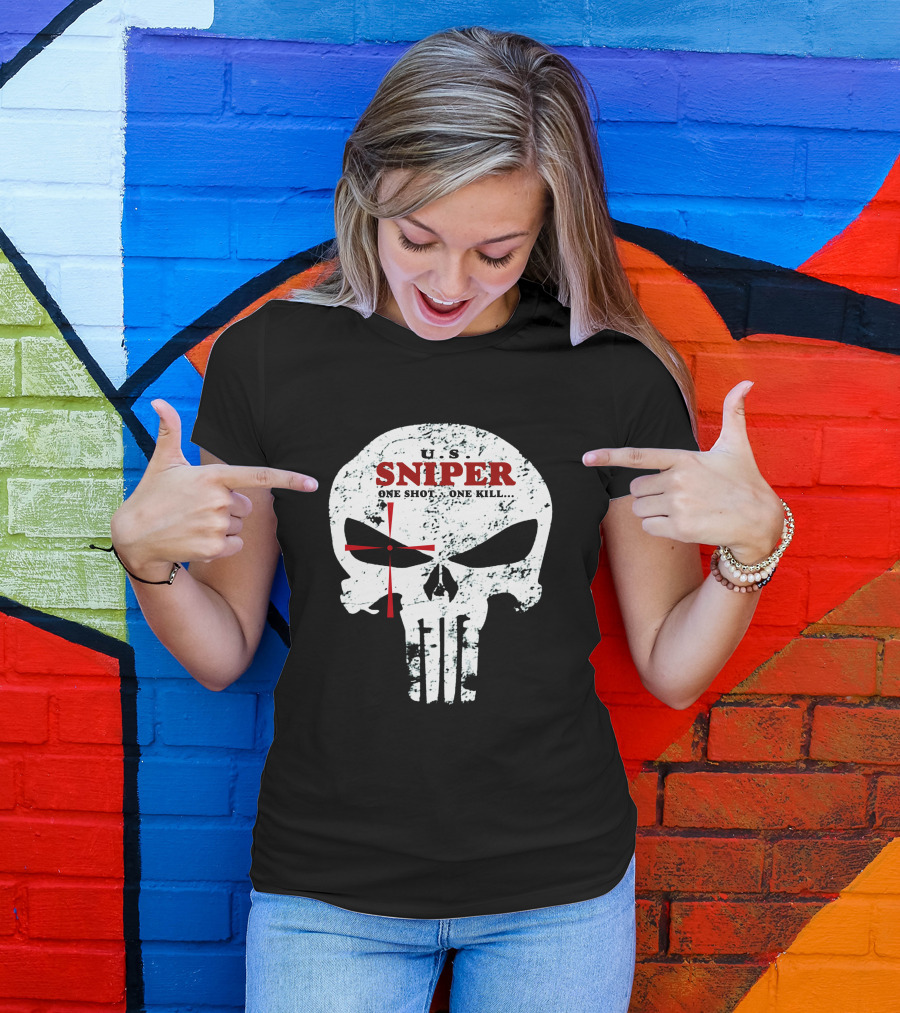 U.S. Sniper One Shot One Kill Skull T-Shirt