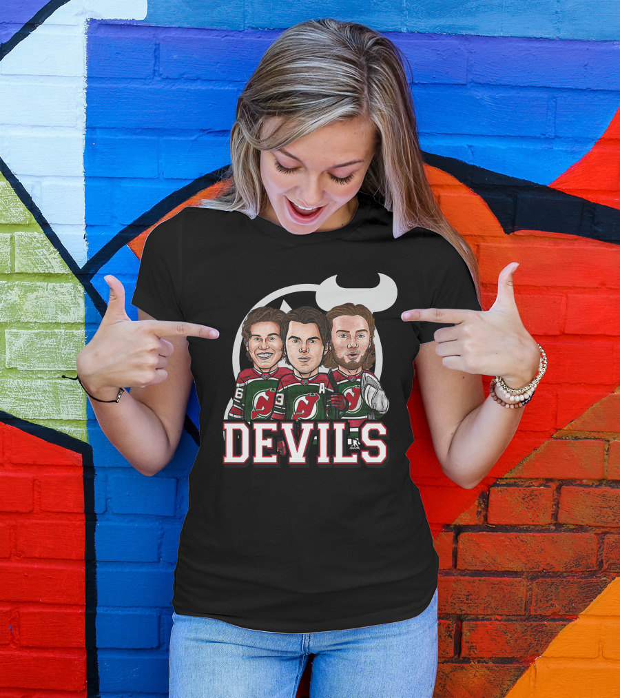 New Jersey Devils Hockey Players Caricature T-Shirt