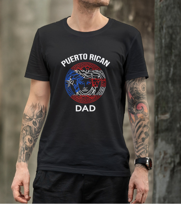 PUERTO RICAN DAD Medusa Head Red Blue Greek Key Circle T-Shirt