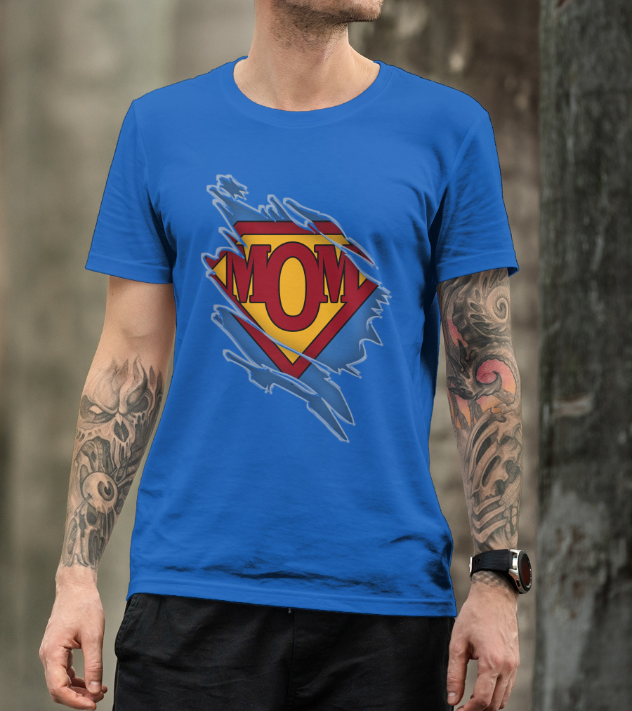 Iconic Super Mom Emblem In Classic Blue And Red T-Shirt