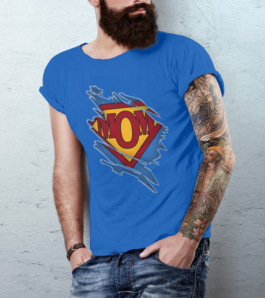 Iconic Super Mom Emblem In Classic Blue And Red T-Shirt