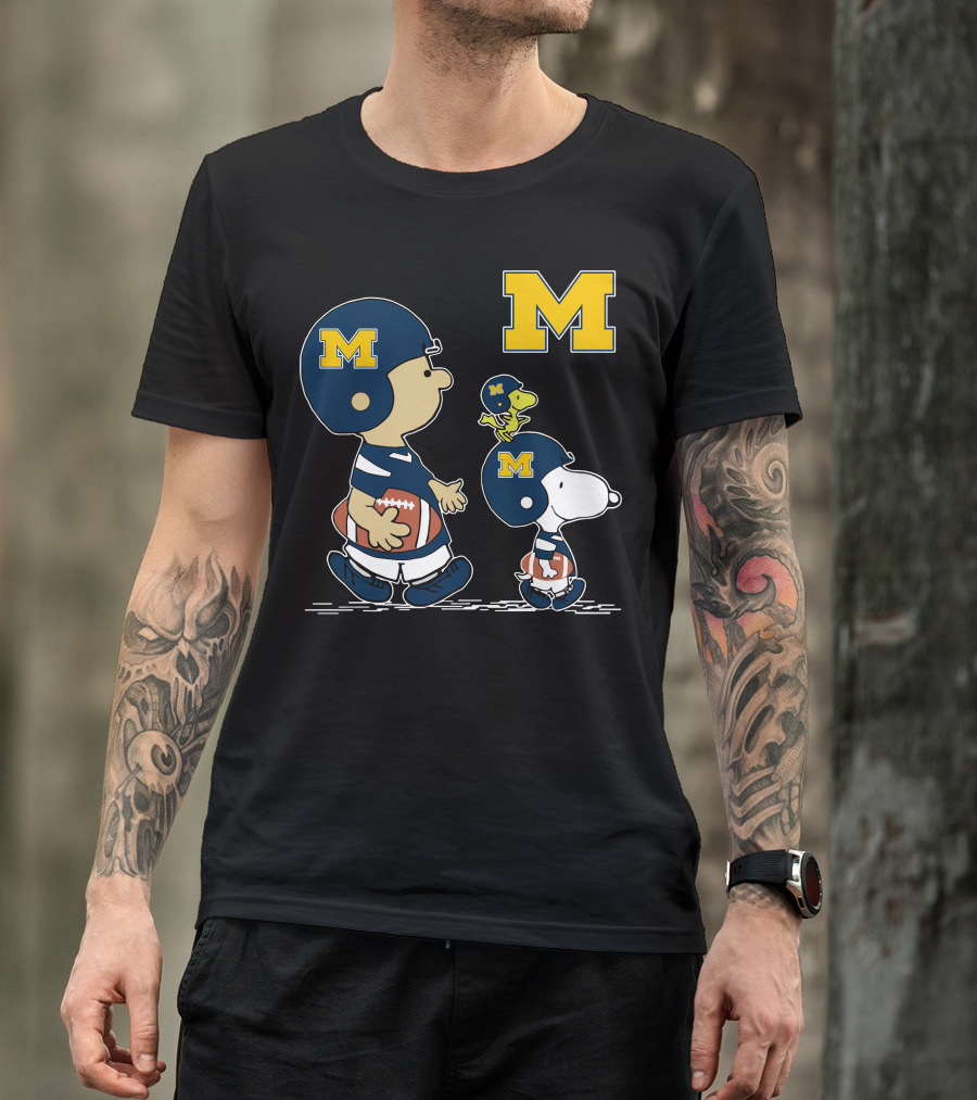 Michigan Wolverines Peanuts Football Characters Charlie Brown Snoopy Woodstock T-Shirt