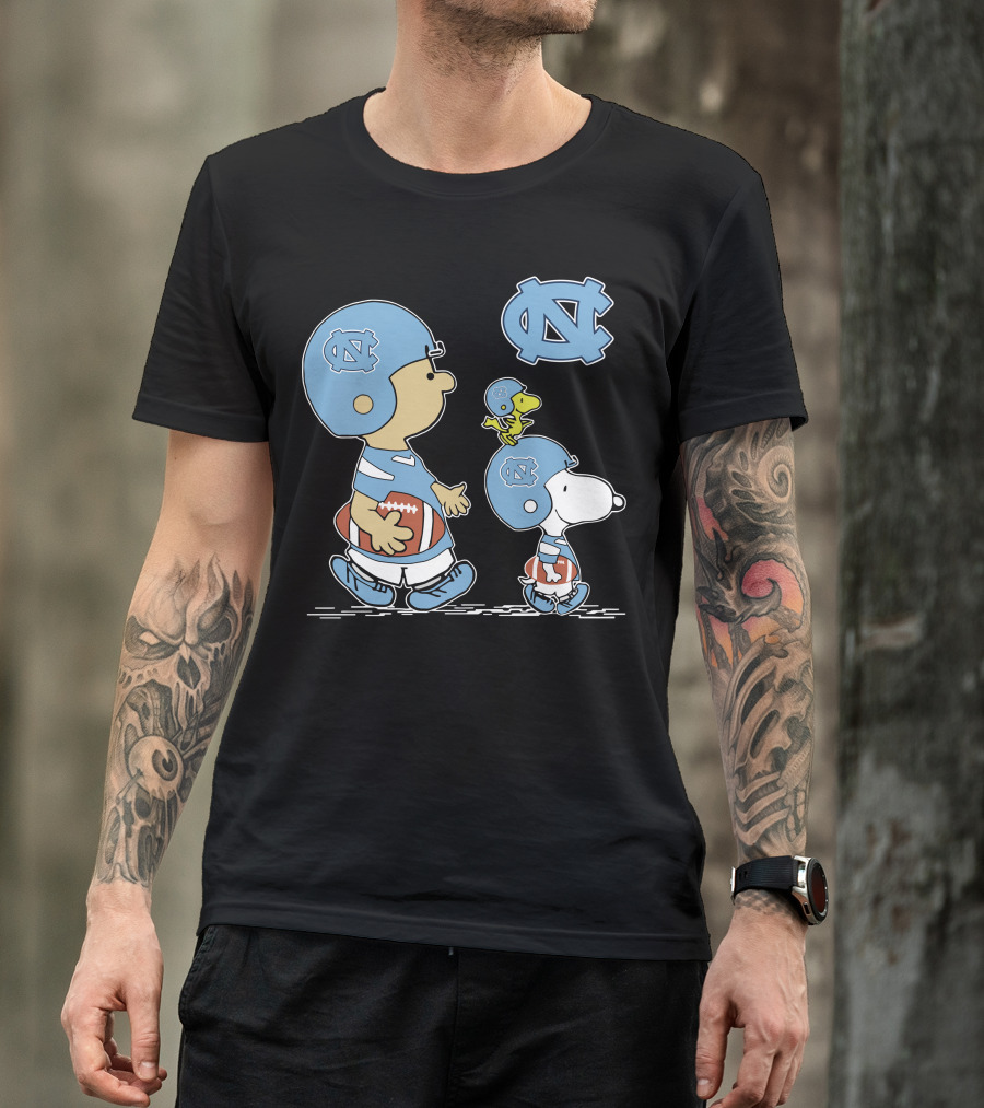 North Carolina Tar Heels Snoopy Peanuts Football Trio With UNC T-Shirt