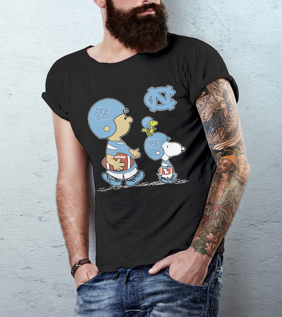 North Carolina Tar Heels Snoopy Peanuts Football Trio With UNC T-Shirt
