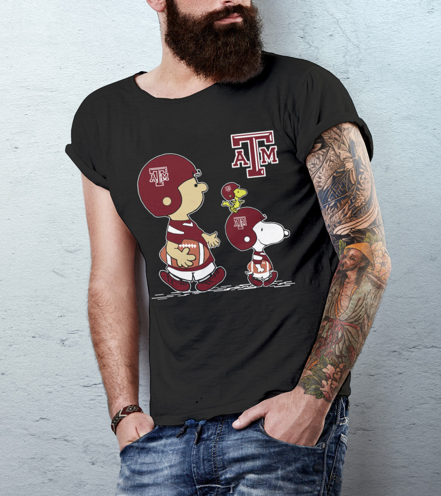 Texas A&M Aggies Peanuts Football Characters Walking T-Shirt