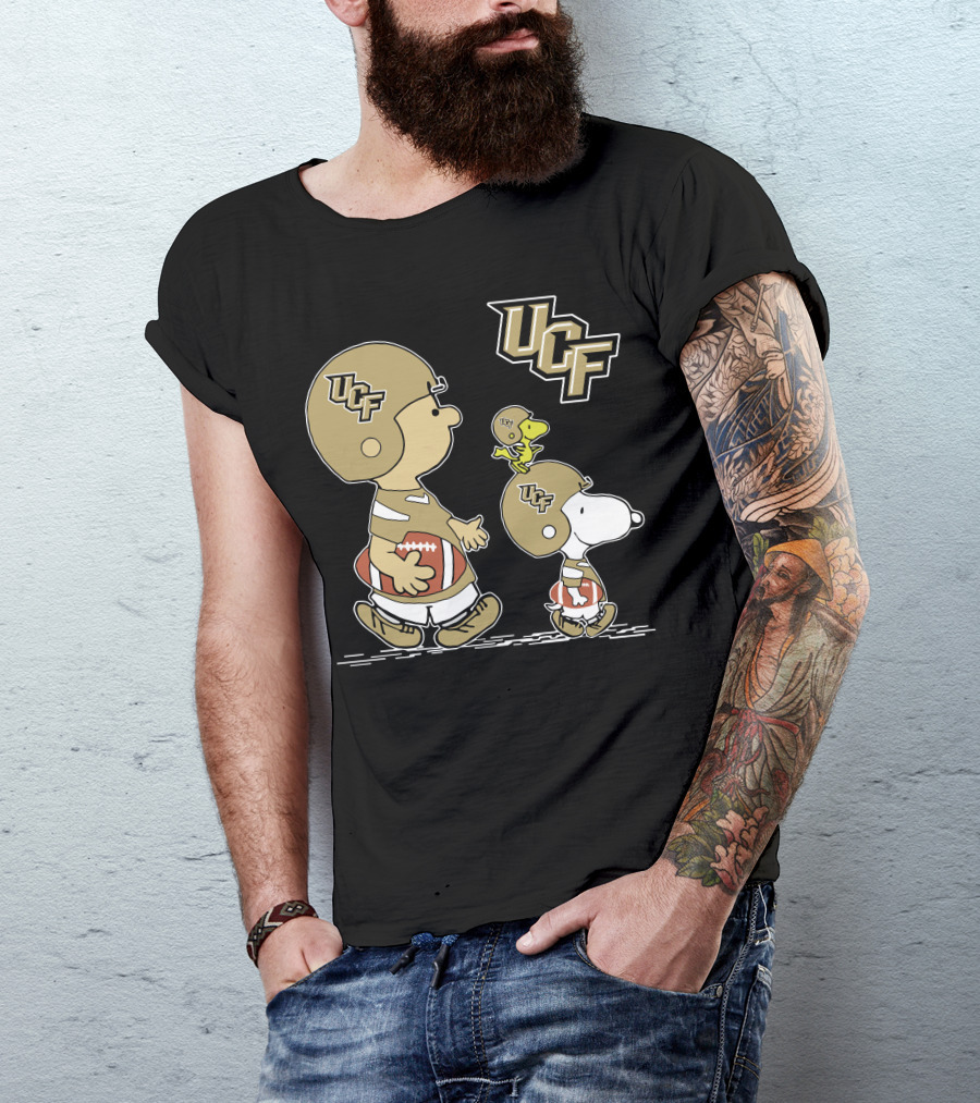 UCF Knights Football Peanuts Characters With Woodstock And Snoopy Helmets T-Shirt