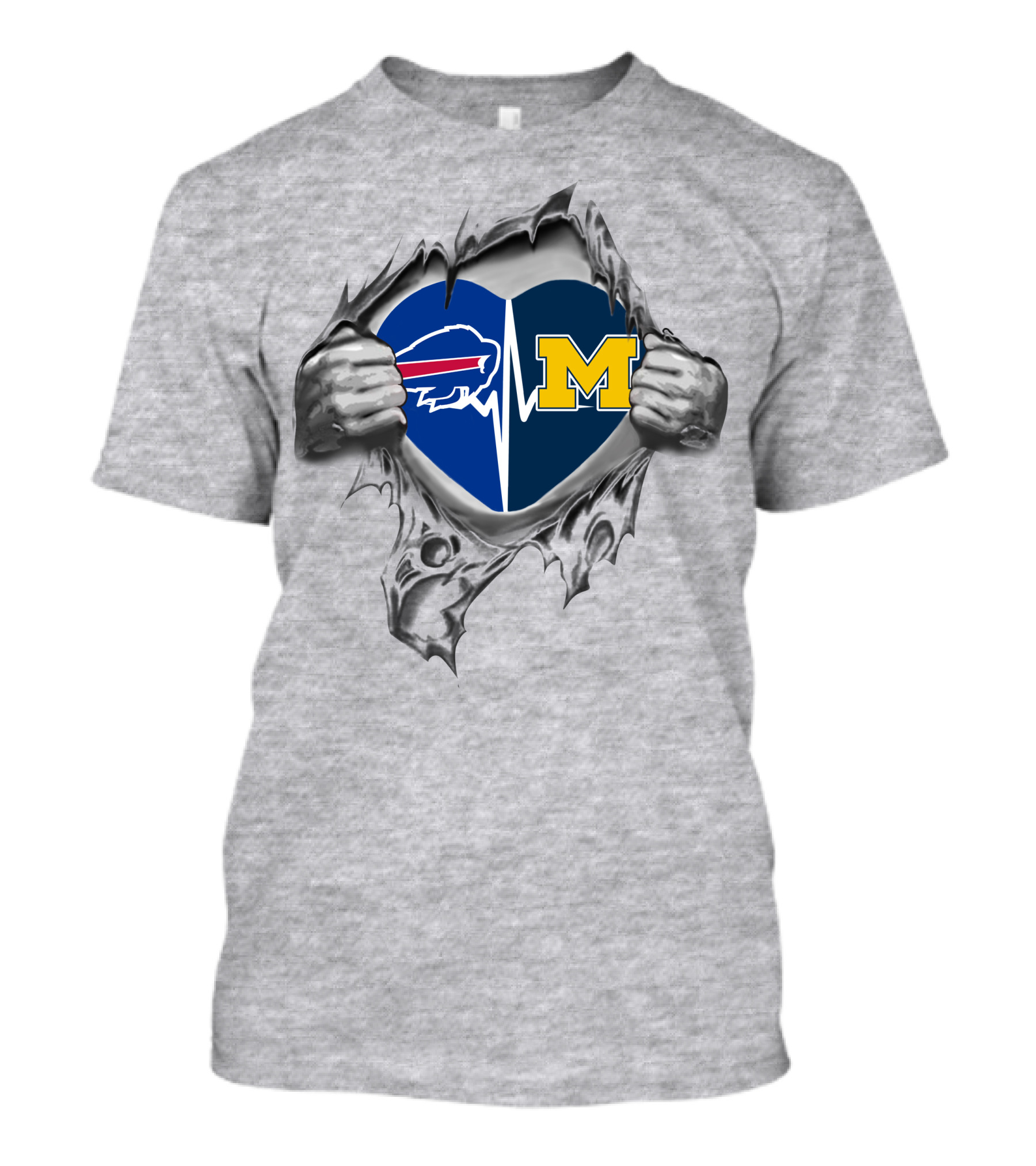 Buffalo Bills Michigan Wolverines Heartbeat Ripped Heart T-Shirt