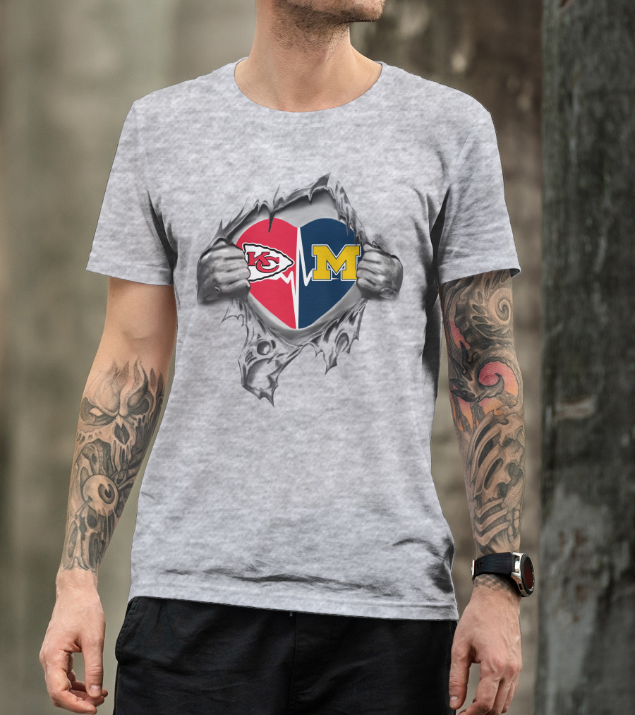 Michigan Wolverines And Kansas City Chiefs Heart T-Shirt