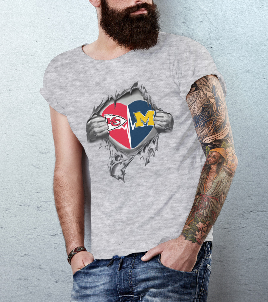 Michigan Wolverines And Kansas City Chiefs Heart T-Shirt