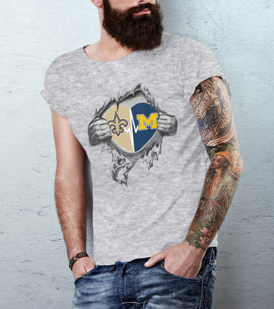 Michigan Wolverines New Orleans Saints Heart Shaped Ripped T-Shirt