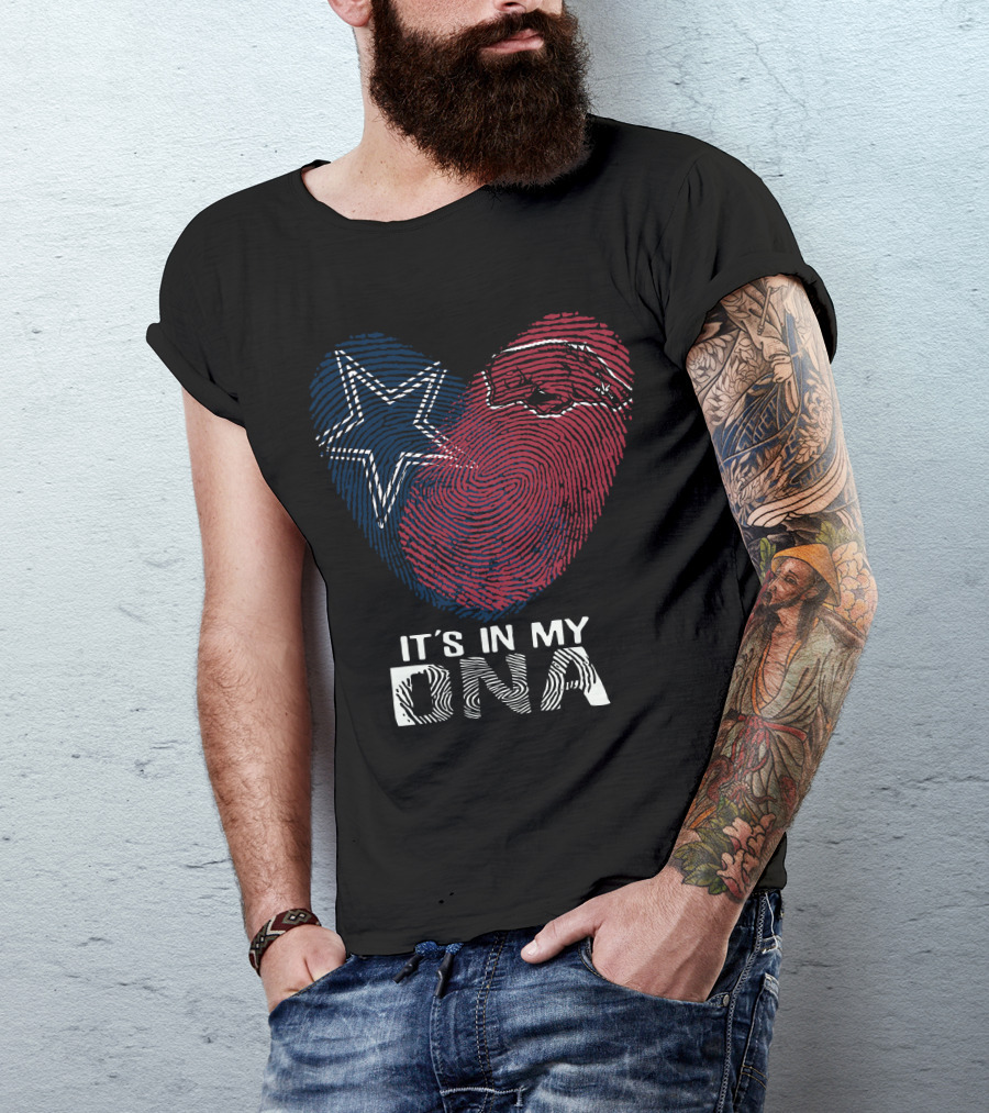 Cowboys Arkansas Razorbacks It's In My DNA Fingerprint Heart With Star And Hog T-Shirt