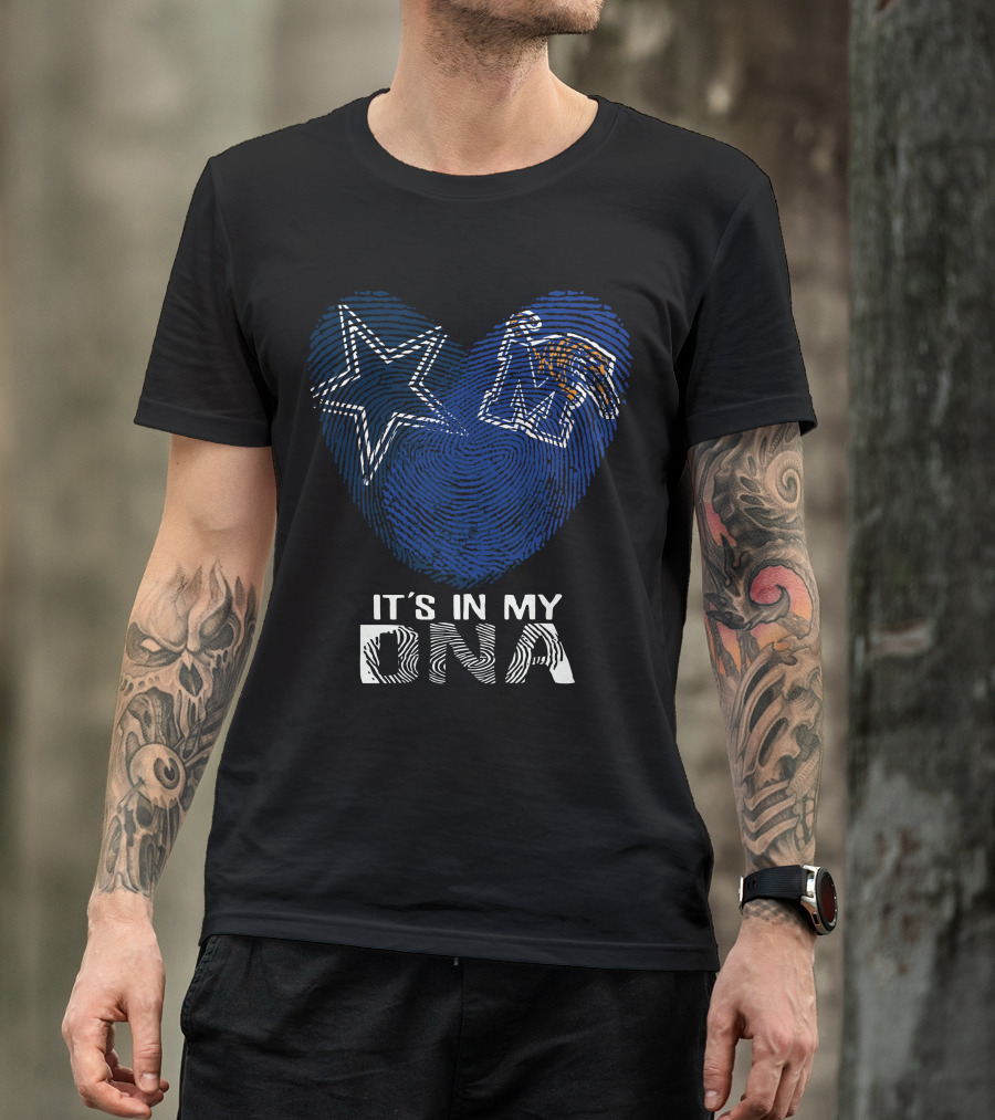 Cowboys Memphis Tigers It's In My DNA Fingerprint Heart With Star And Tiger T-Shirt