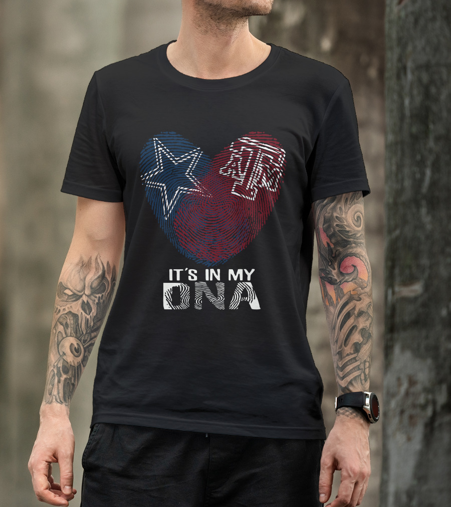 It's In My DNA Cowboys Texas A&M Aggies Star Logo Fingerprint T-Shirt