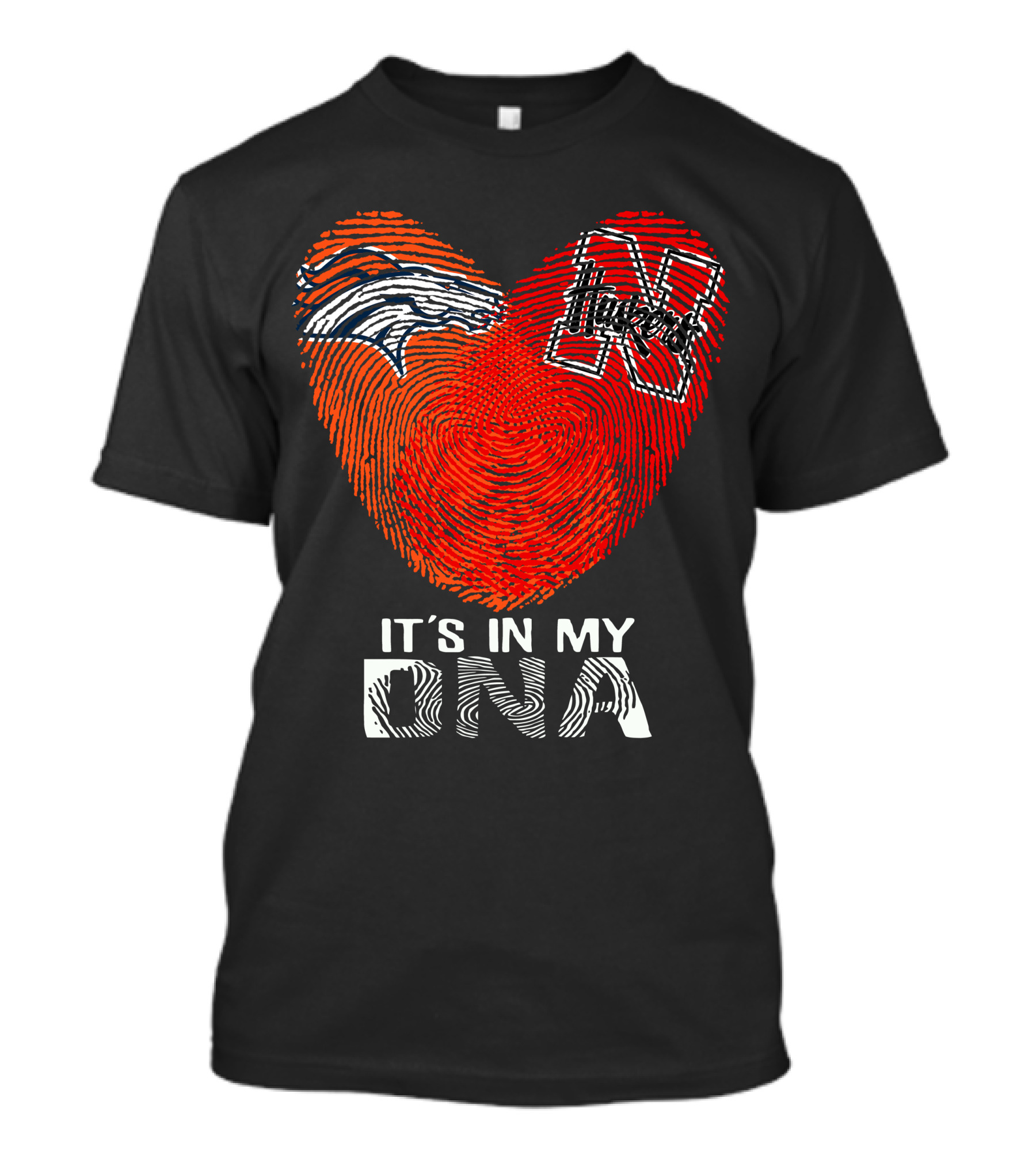 Denver Broncos Nebraska Cornhuskers Heart Thumbprint It's In My DNA T-Shirt
